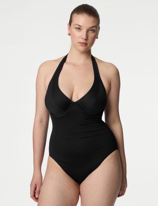 Tummy Control Wired Halterneck Swimsuit D-Gg