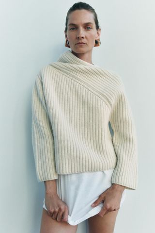 Asymmetrical Neck Wool Sweater