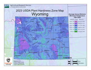USDA Plant Hardiness Zone Map for Wyoming