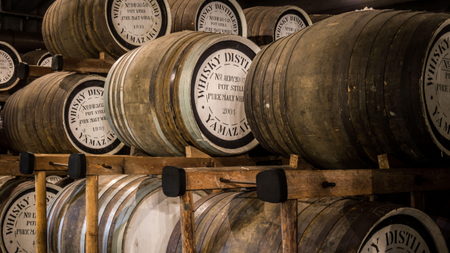 Whisky casks in the Yamazaki Distillery in Mishima, Osaka, Japan.