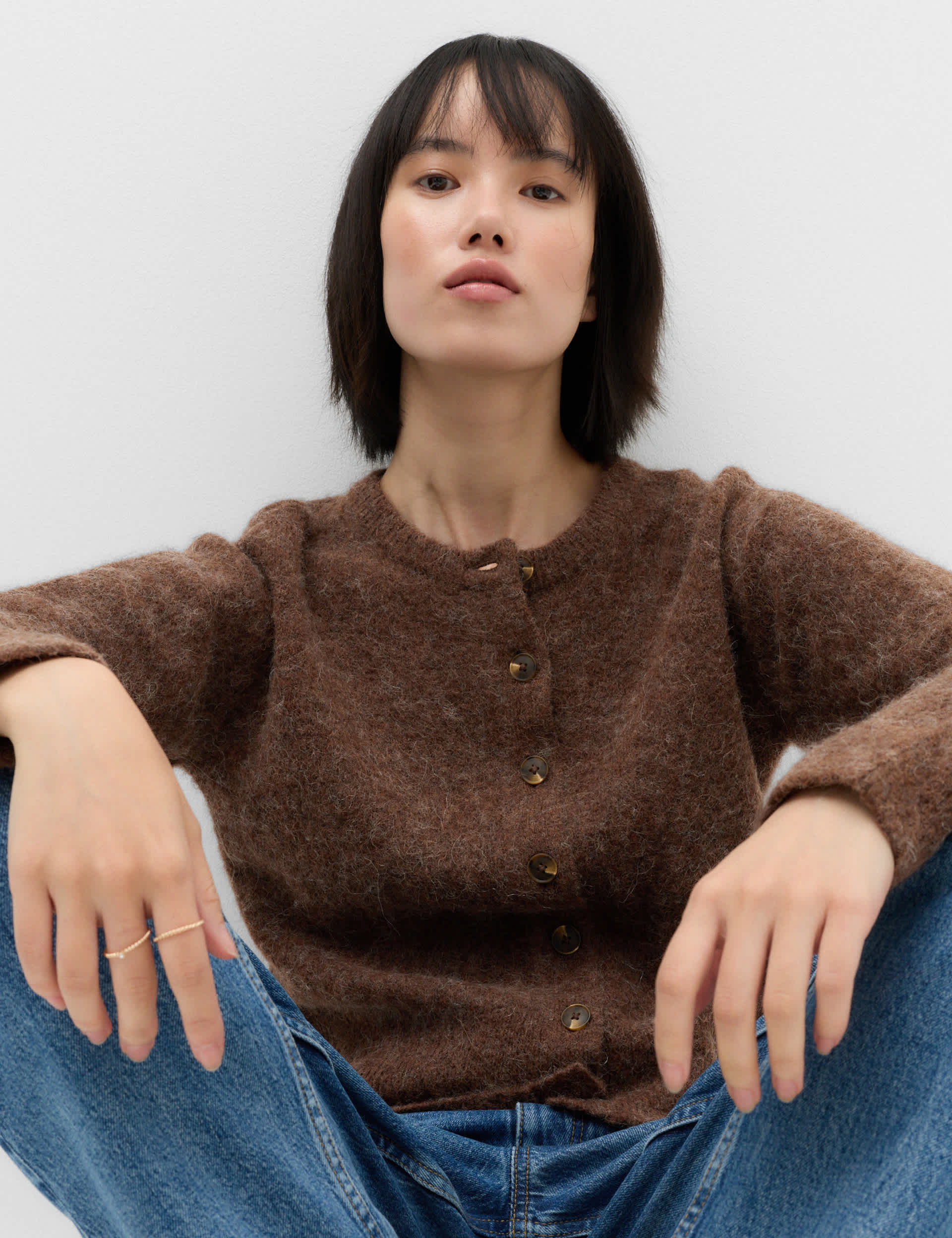 Alpaca Blend Crew Neck Cardigan