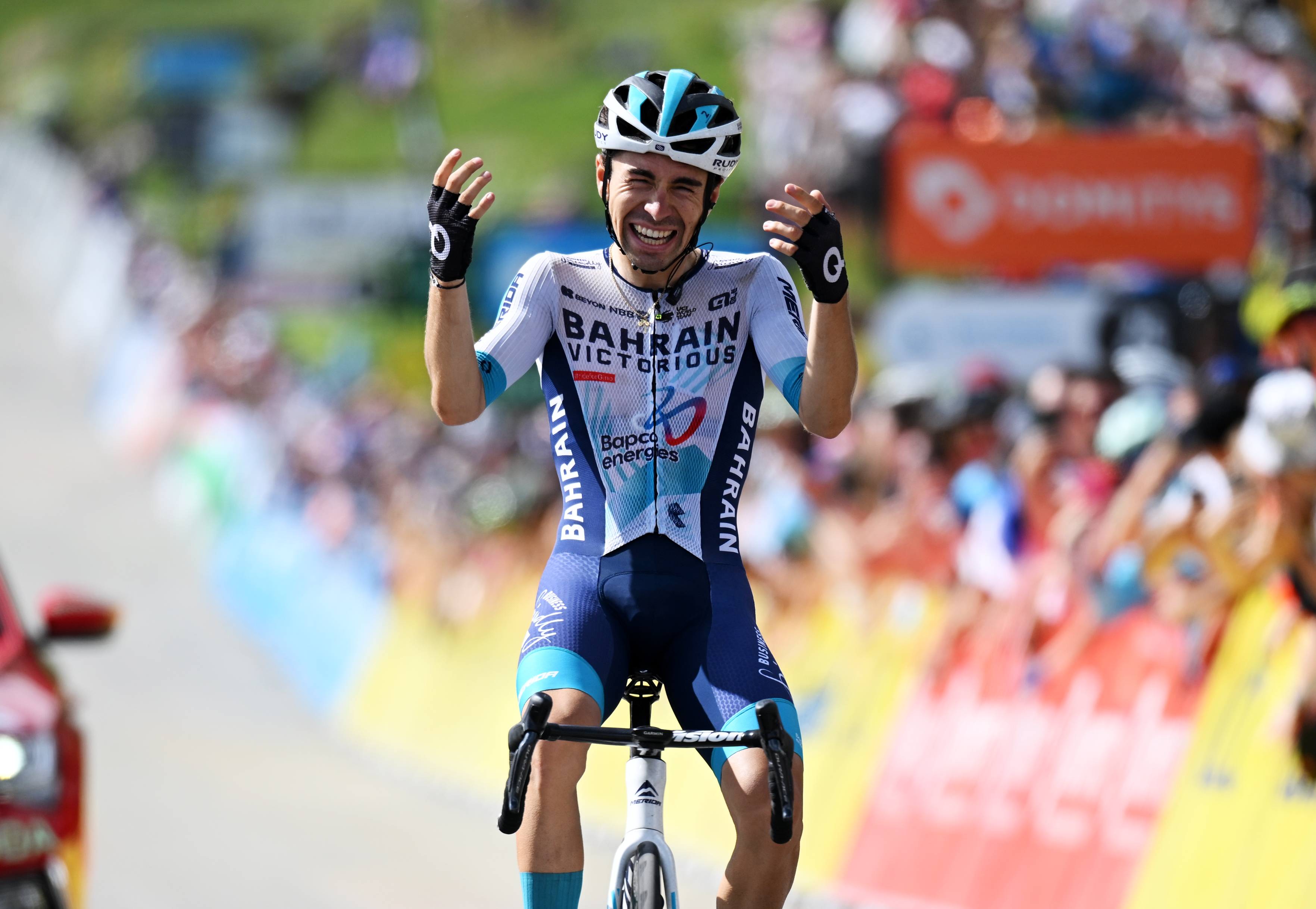 Lenny Martinez (Bahrain Victorious) wins stage eight of the 2025 Critérium du Dauphiné at Plateau du Mont-Cenis