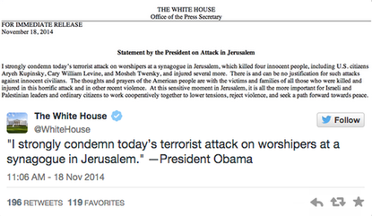 Obama on Jerusalem attack: 'No justification' for killing innocent civilians