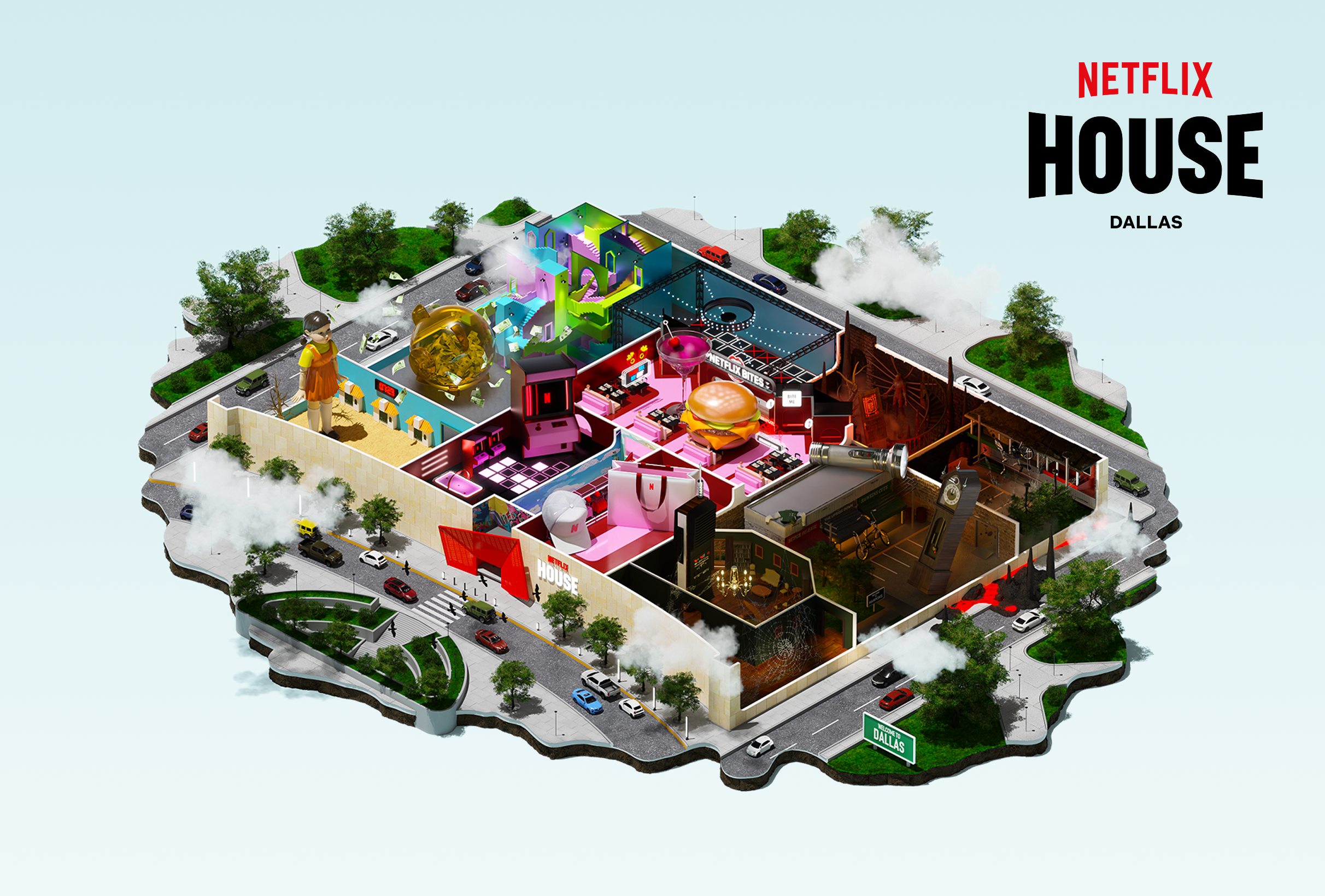 Aerial view of Netflix House Dallas