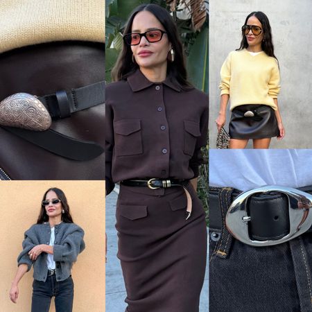 collage of Sophie Lopez wearing belts 