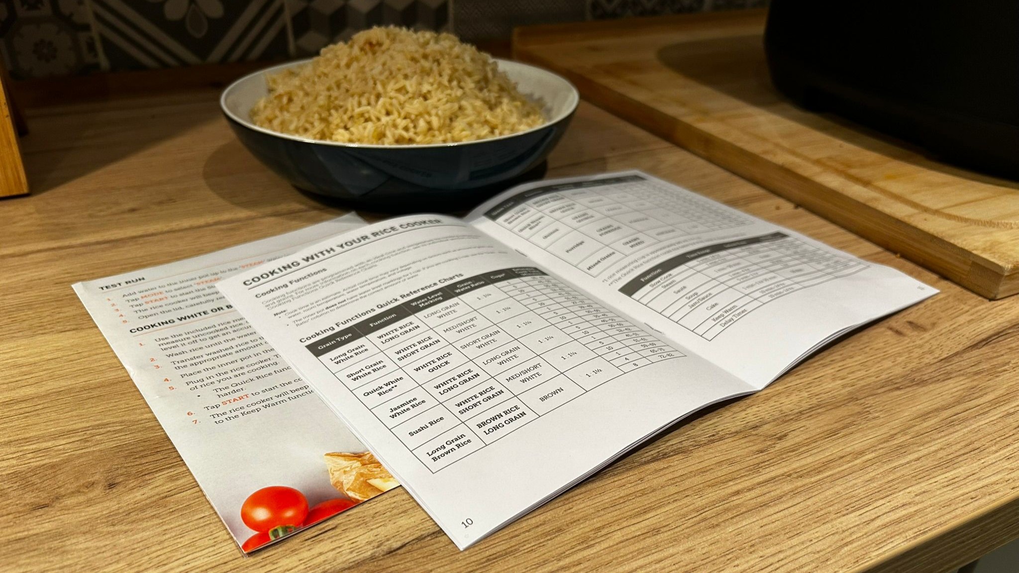 Cosori 5L Rice Cooker grain cooking chart