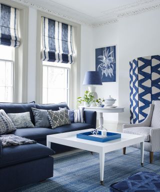 Blue painted room with colorful accessorises