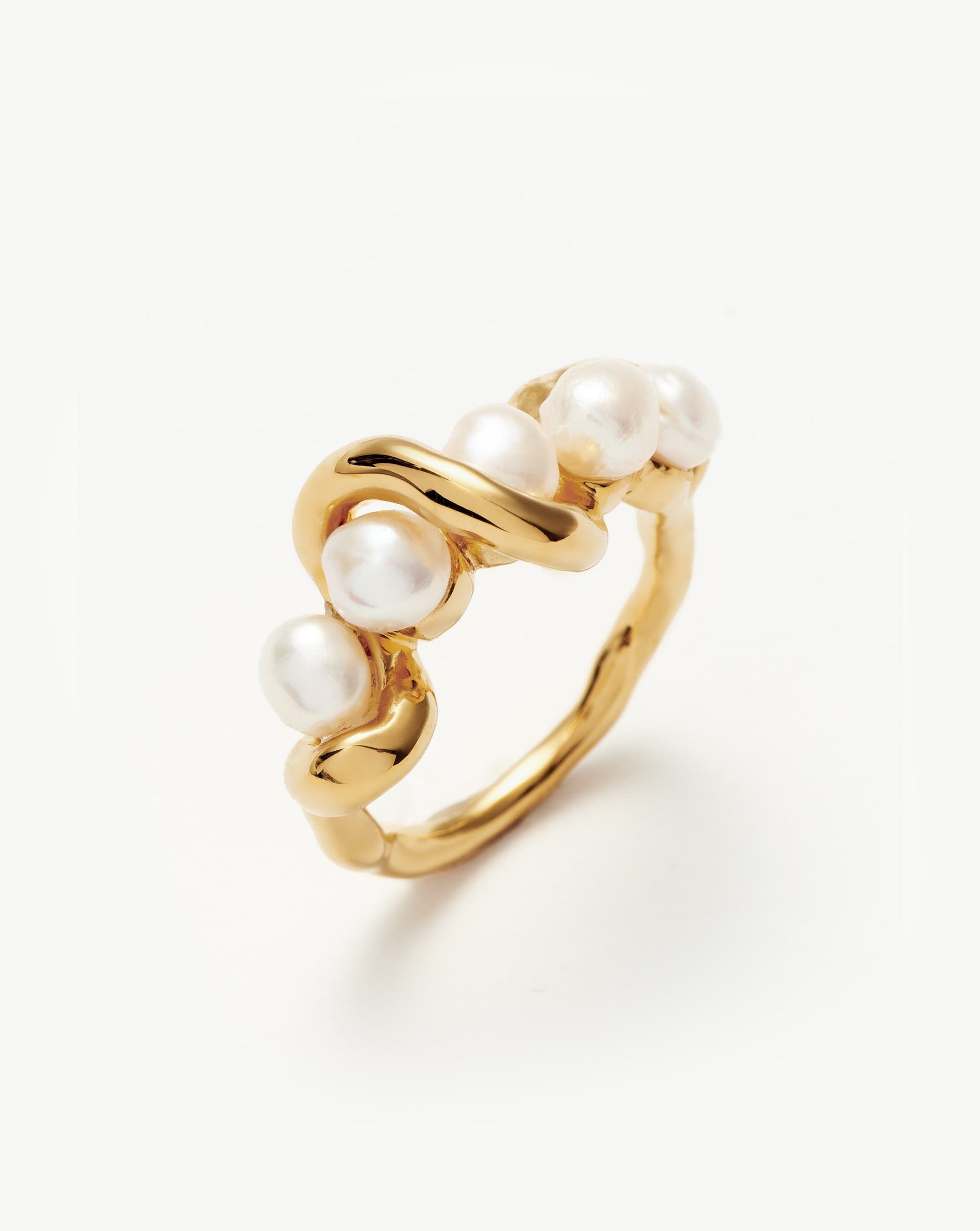 Molten Pearl Twisted Stacking Ring | 18ct Gold Vermeil/pearl - 18ct Gold Vermeil/pearl / J
