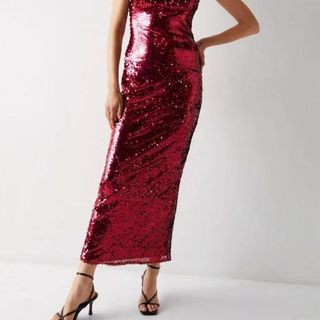 red sequin dress from warehouse