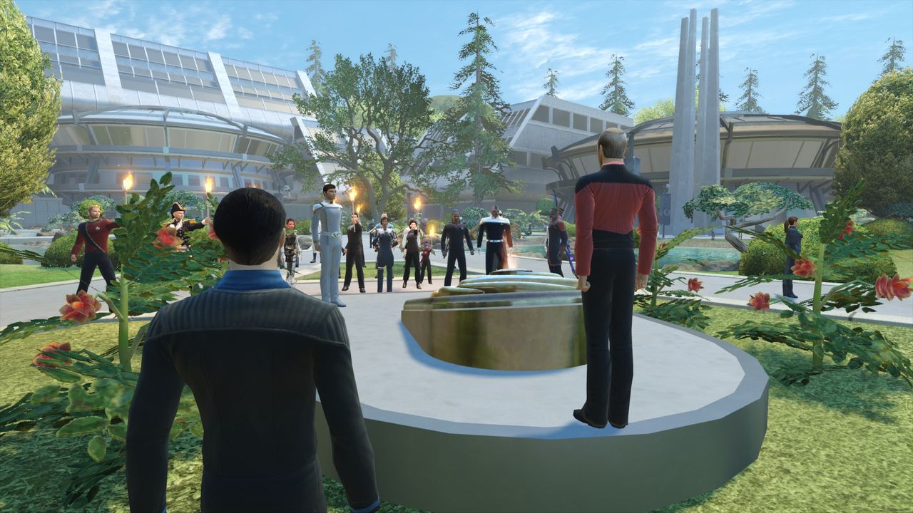 Players assembled for an impromptu Patrick Stewart memorial gathering at the Starfleet Academy in Star Trek Online.