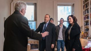 Season 14 midseason finale of Blue Bloods has Aidan Quinn as Det. Gus Vanderlip, Donnie Wahlberg as Danny Reagan, Marisa Ramirez as Maria Baez in a room together. 