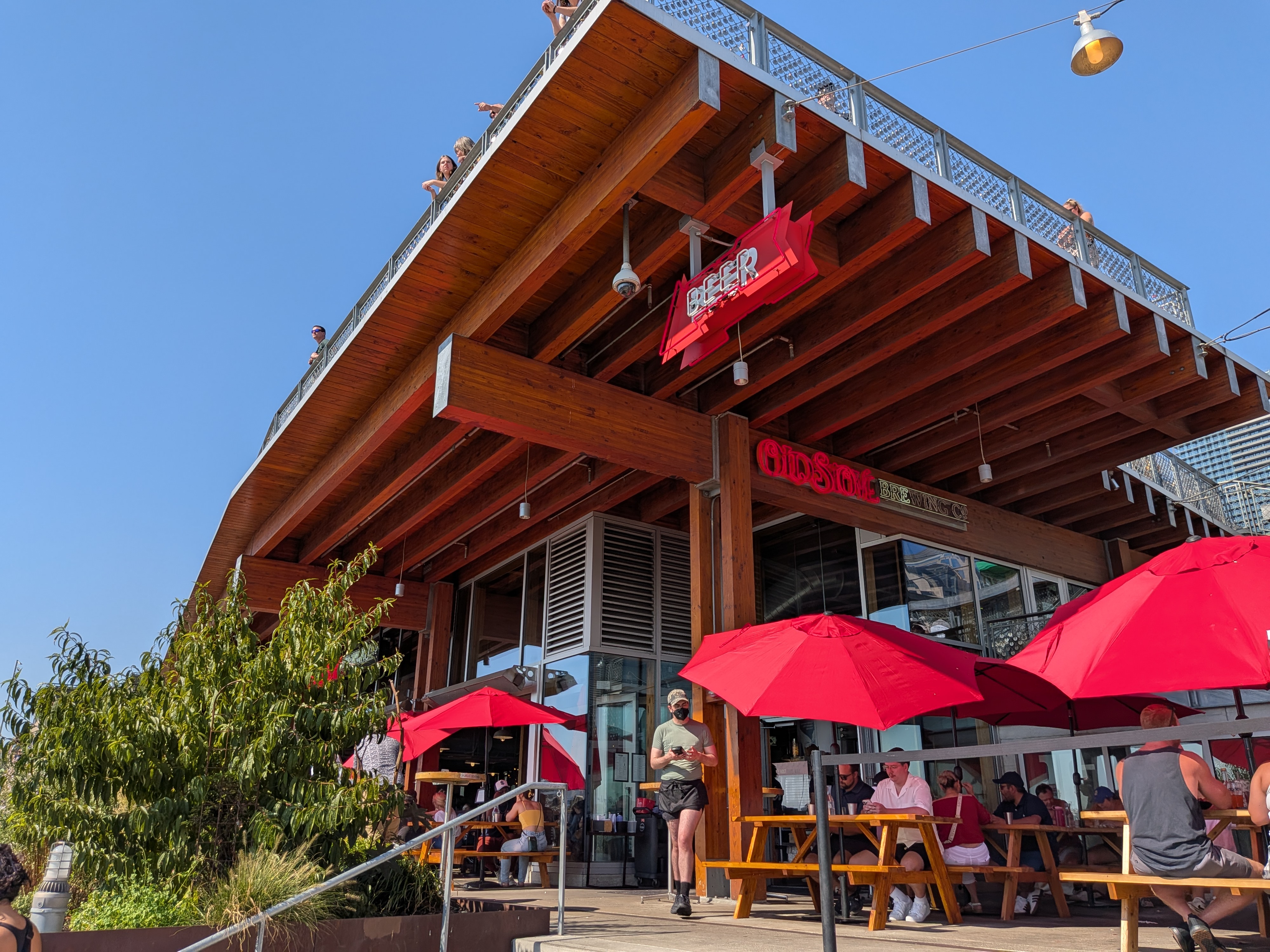 A building with a red Beer sign
