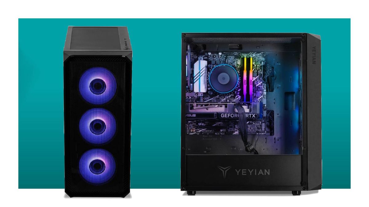 Yeyian Tanto gaming PCs on colourful background