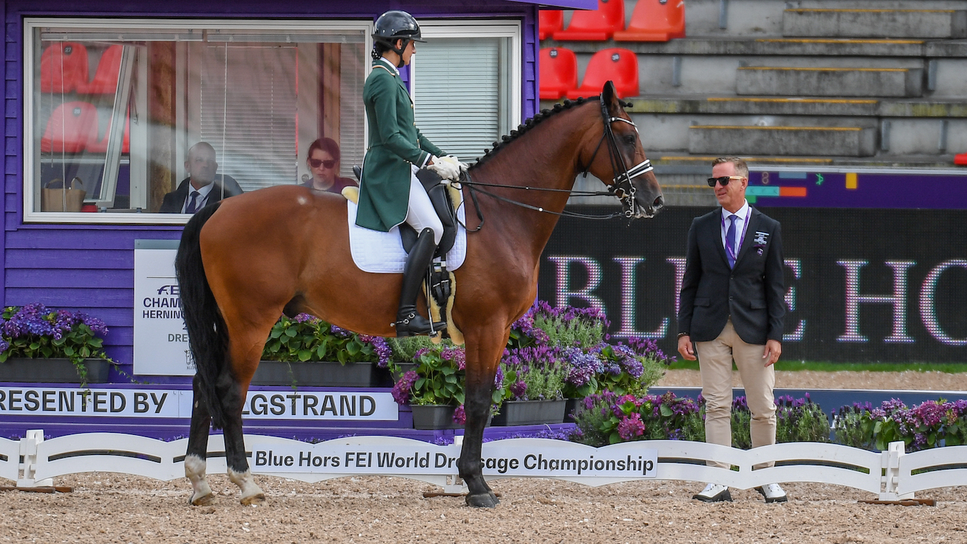 Irish rider Sorrell Klatzko has been eliminated in the grand prix at the World Dressage Championships