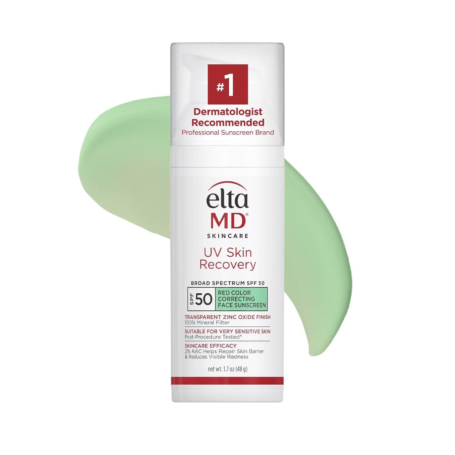 Eltamd Uv Skin Recovery Green Tint All Mineral, Redness Reduction, Sensitive Skin Face Sunscreen Spf 50