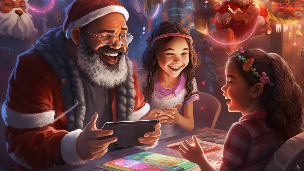 Санта и его эльфы с iPad на Северном полюсе