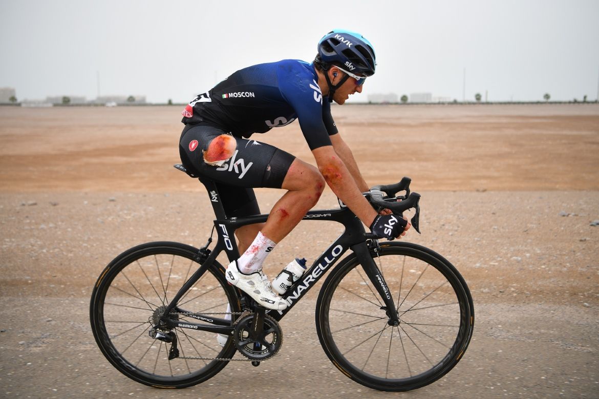 Gianni Moscon (Team Sky) was left with nasty road rash