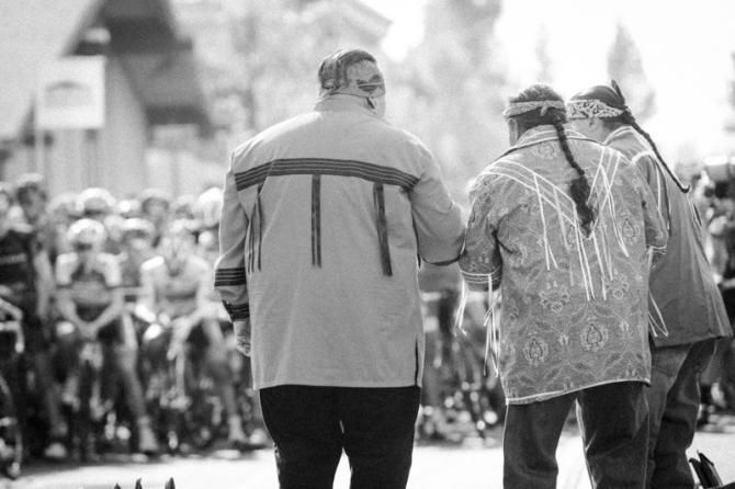 San Manuel Indian tribal members prepared the mens race with a traditional prayer