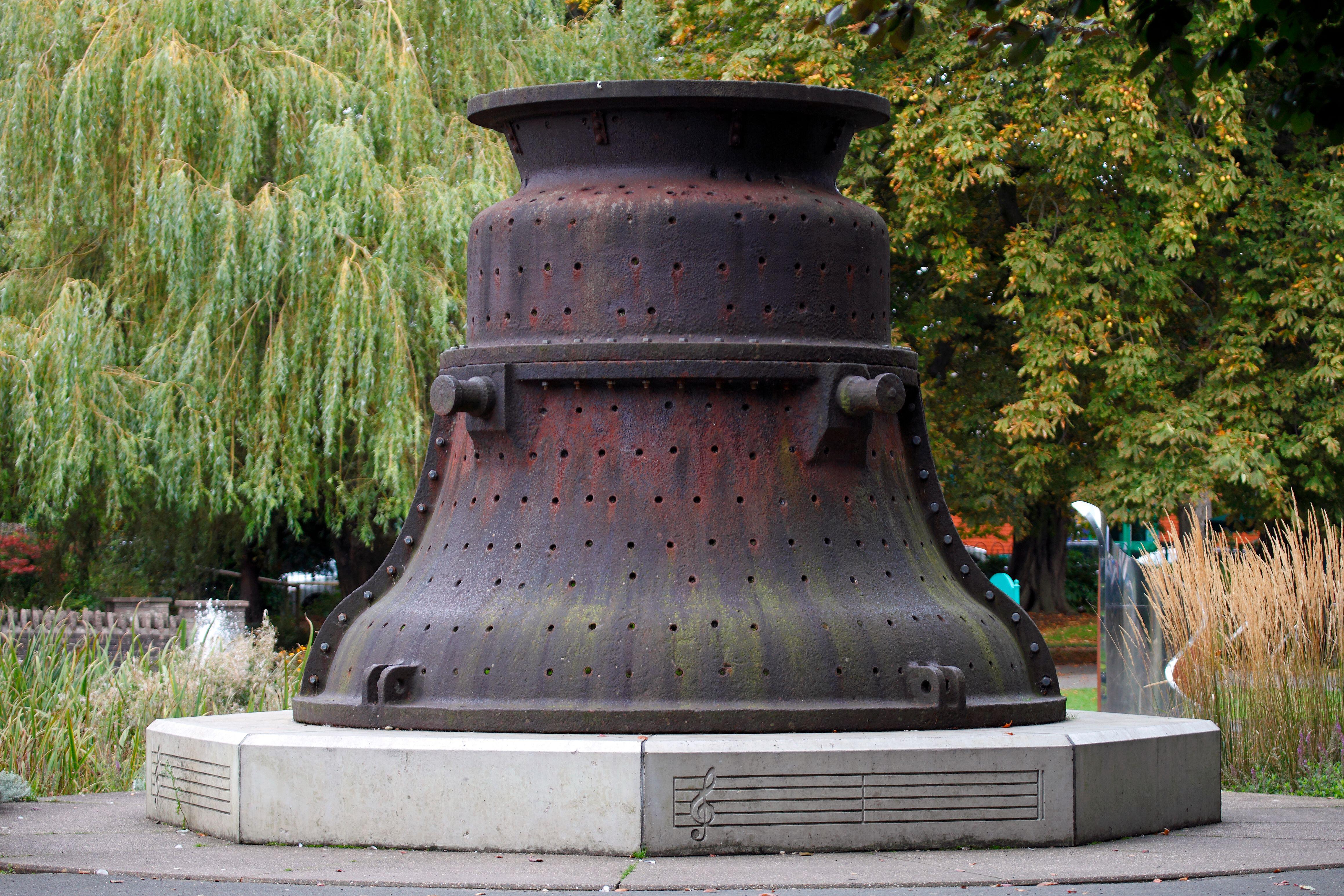 'Great Paul' Bell case, Queen's Park, Loughborough. England, UK.This cast iron casing was used to cast the 16 Ton Bell, cast by Taylors Foundry, Lough
