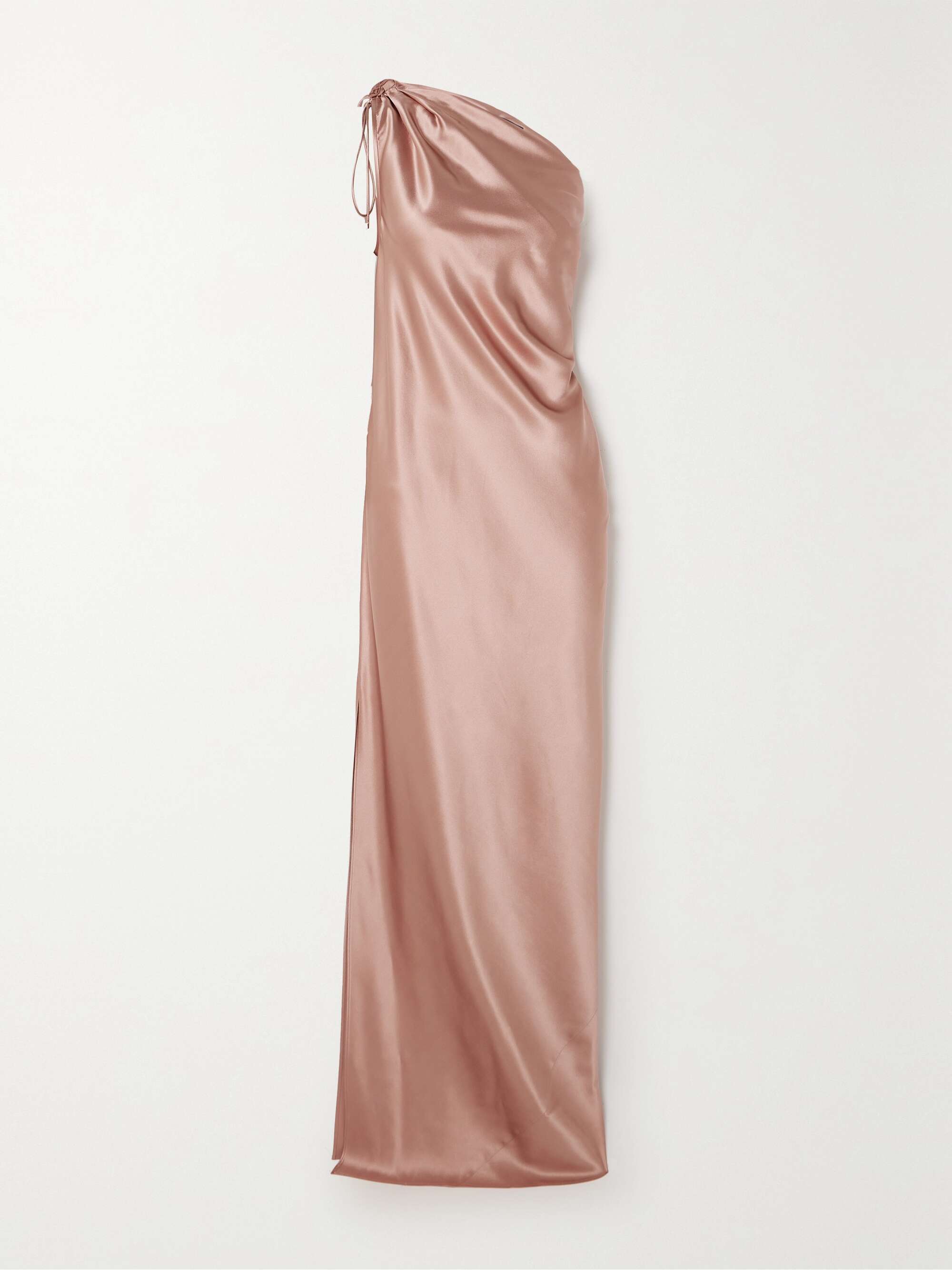 Opera One-Shoulder Gathered Silk-Satin Gown