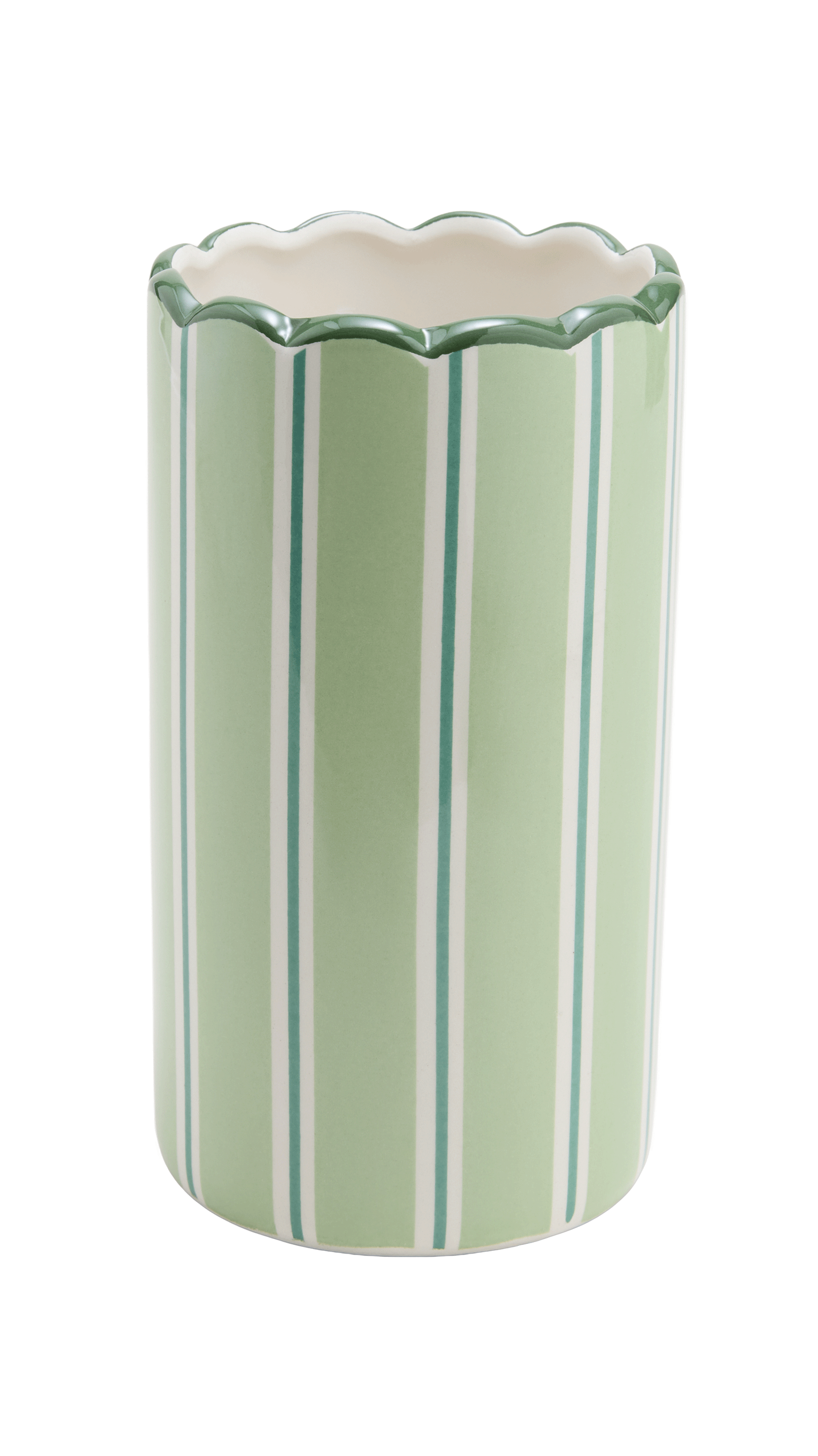 Matalan Green Stripe Scalloped Vase against a white background