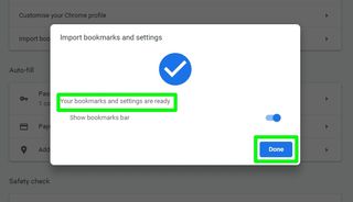 how to export Chrome bookmarks - click done