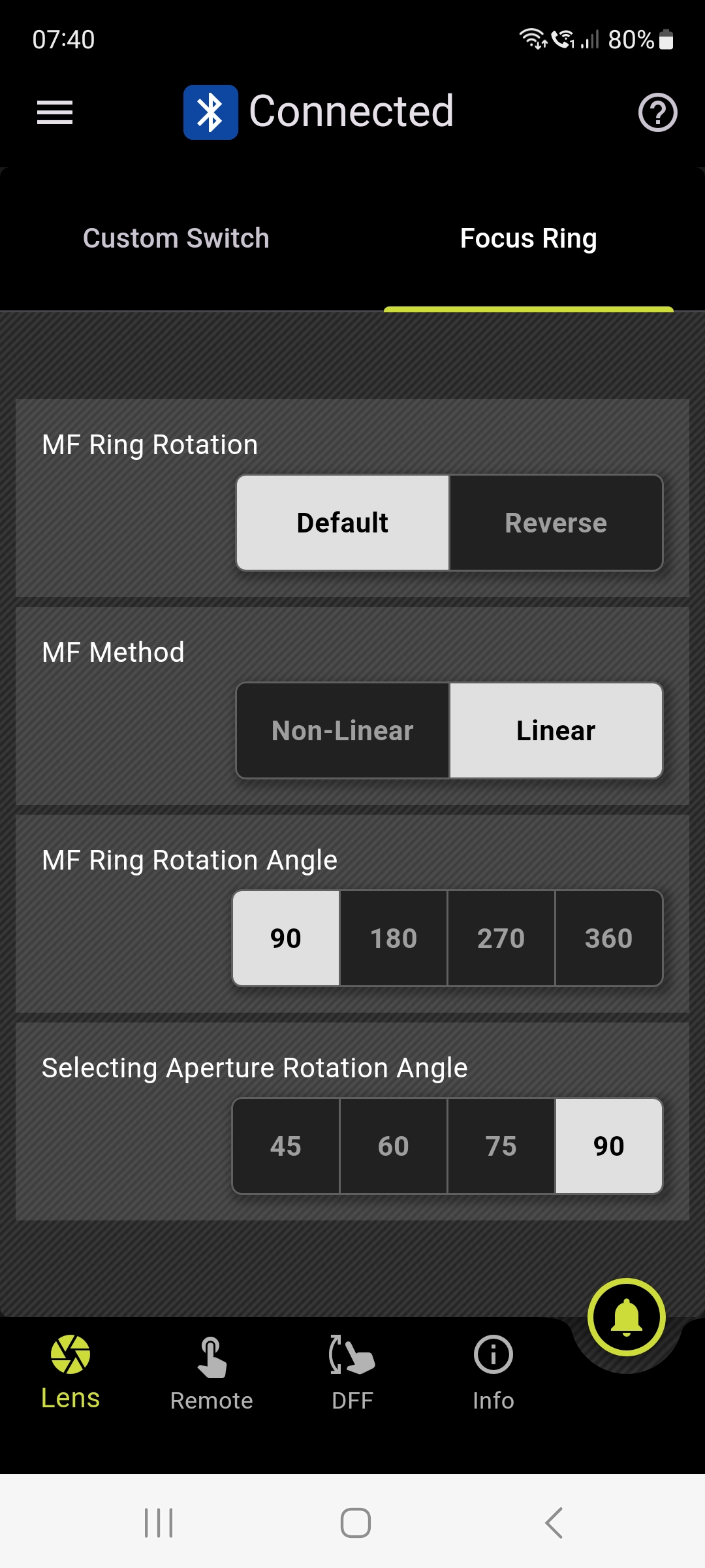 Tamron-Link smartphone app screengrab