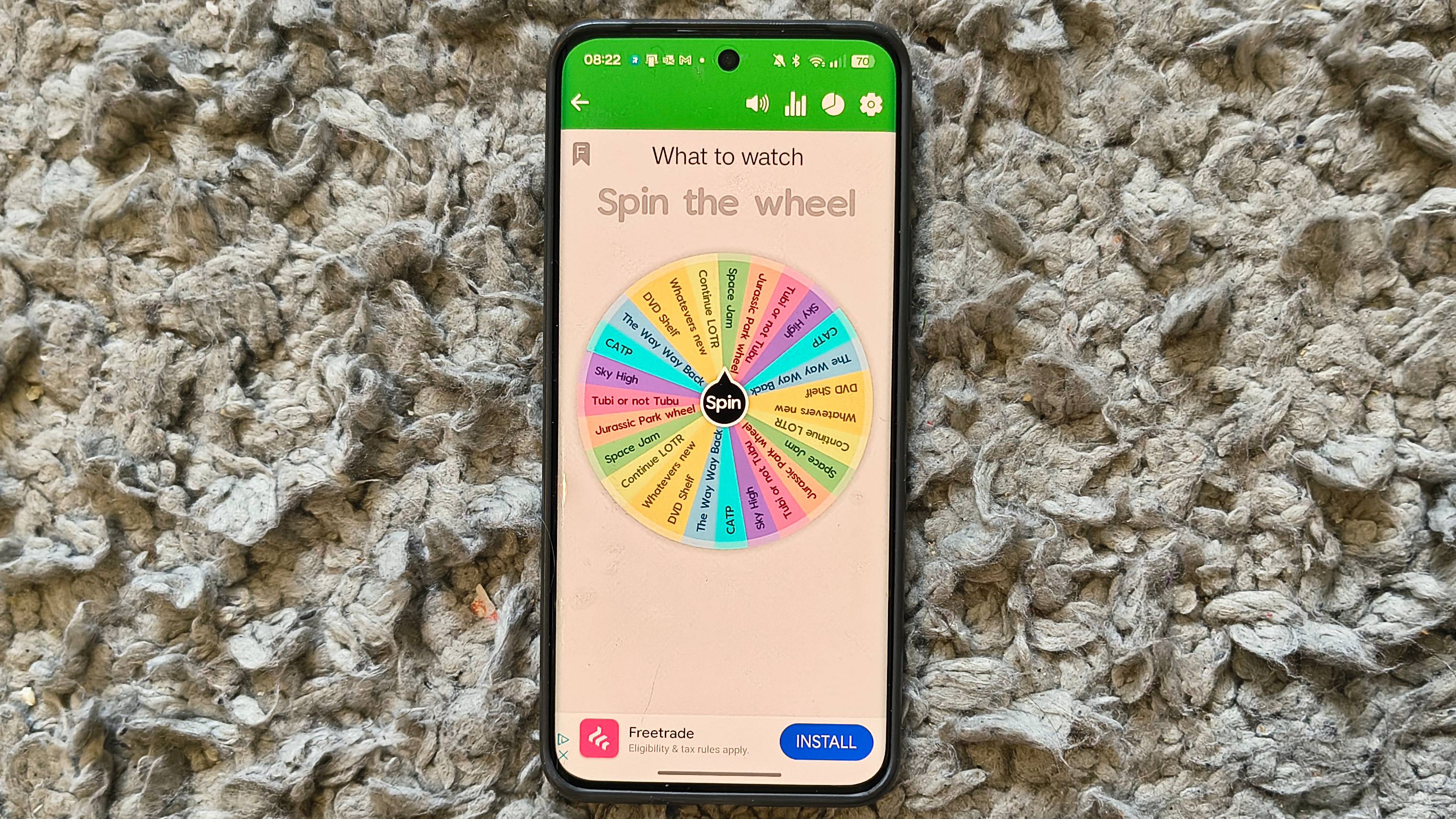 The Spin The Wheel app on an Android phone