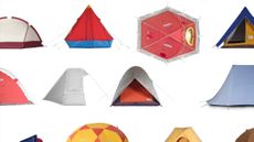 Photographs of camping tents on a white background