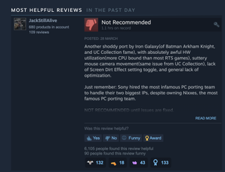 a screenshot of a negative Steam review of The Last of Us Part 1 on PC