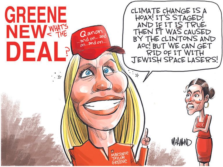 Political Cartoon U.S. marjorie taylor greene qanon aoc