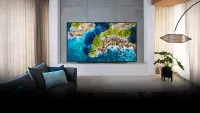 LG CX OLED sport TV in a sparse living room and wall-mounted