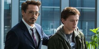 Robert Downey Jr and Tom Holland in Spider-Man: Homecoming