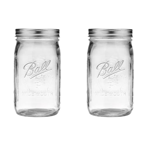 Ball Wide Mouth Glass Mason Jars With Lids and Bands, Used for Canning, Pickling, Juice, Jam, Jelly, Quart Size 32 Ounce (pack of 2)