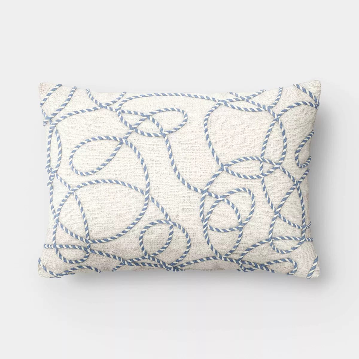 14u0026#34;x20u0026#34; Embroidered Rope Nautical Outdoor Throw Pillow Ivory - Thresholdu0026#8482; Designed With Studio Mcgee