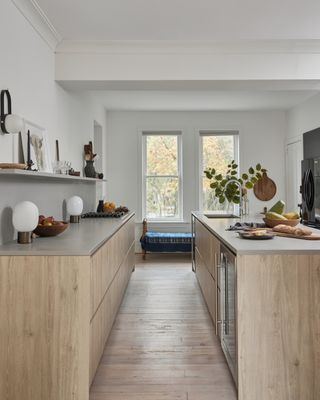 A kitchen with storage within the island