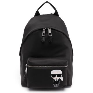 Black rucksack with cartoon Lagerfeld