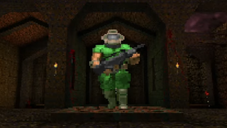 Doomguy in Quake.