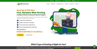 A screenshot of the A2 Hosting home page