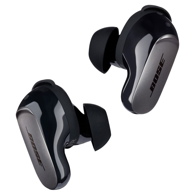 Bose QuietComfort Ultra Earbuds in black on white background.