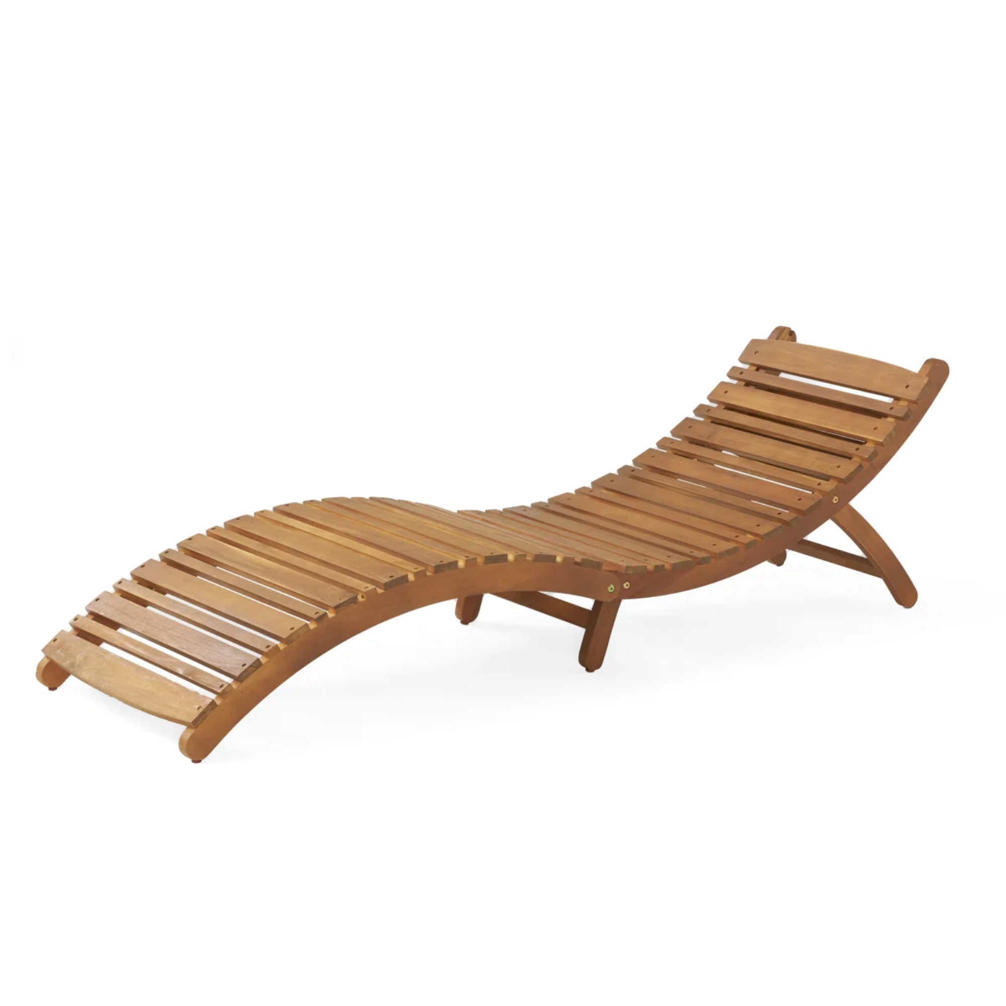 fold up wooden lounge chair with a curved seat