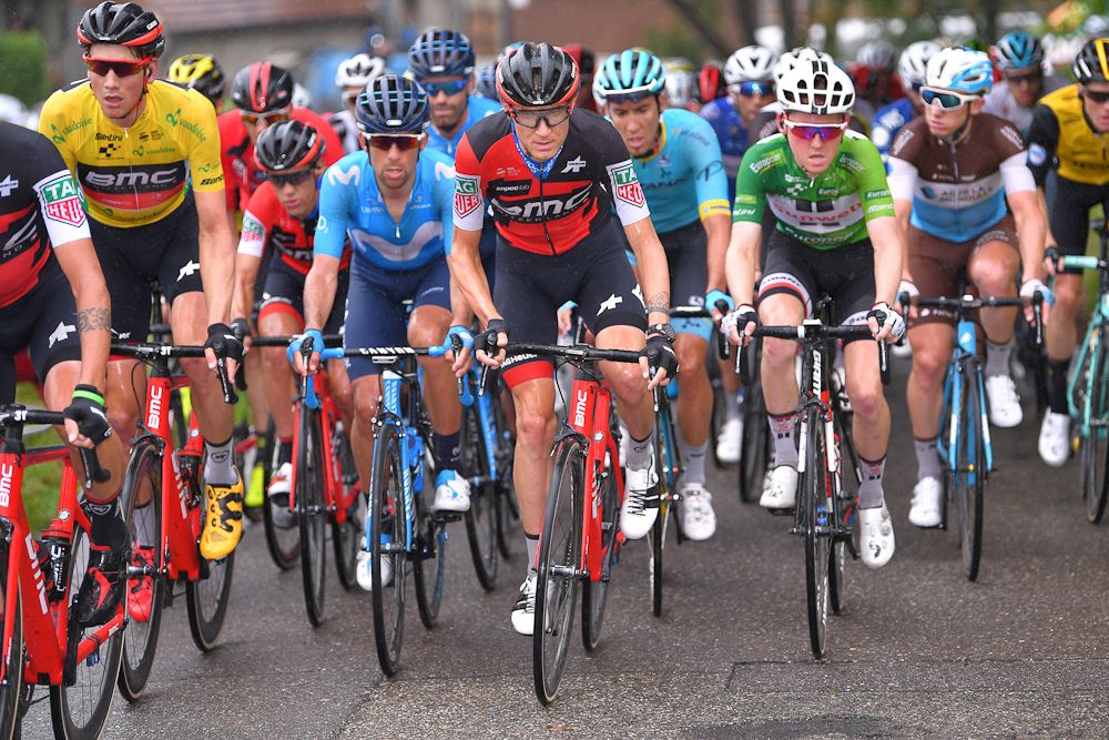 The peloton in action near the end of stage 3 at Tour de Suisse