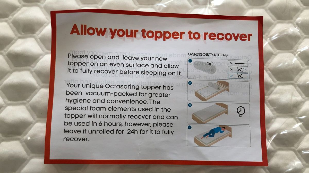 The instructions on letting the Octasmart Deluxe Topper expand