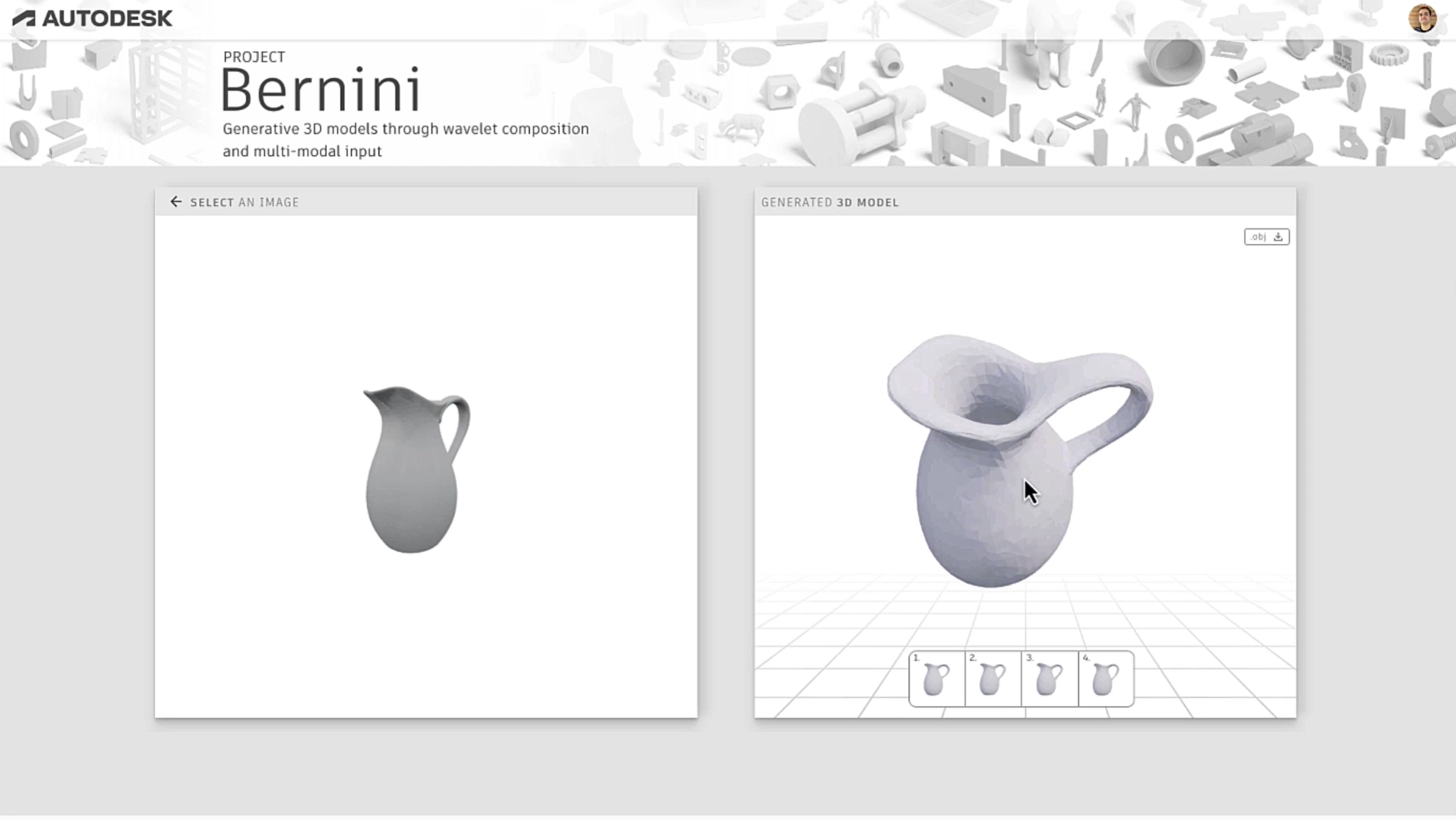 A screenshot of an example from Autodesk generative AI for 3D shapes