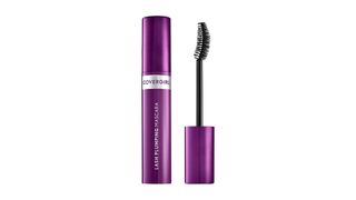 An opened purple CoverGirl mascara tube with a curved bristle brush for the best CoverGirl mascara.