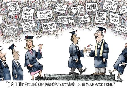 Editorial cartoon US college graduates parents job prospects