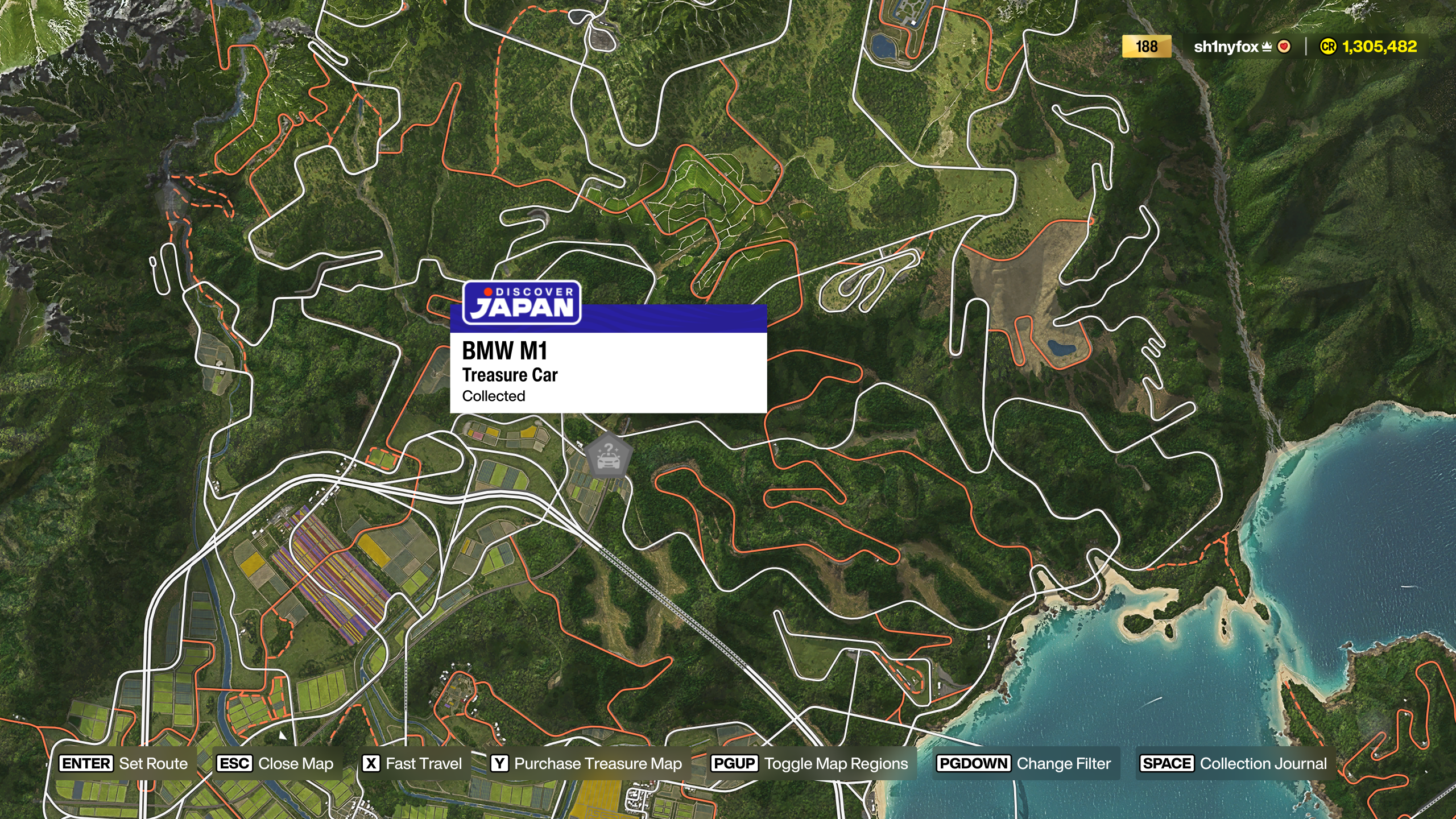 Map location for BMW M1 Treasure Car in Forza Horizon 6.