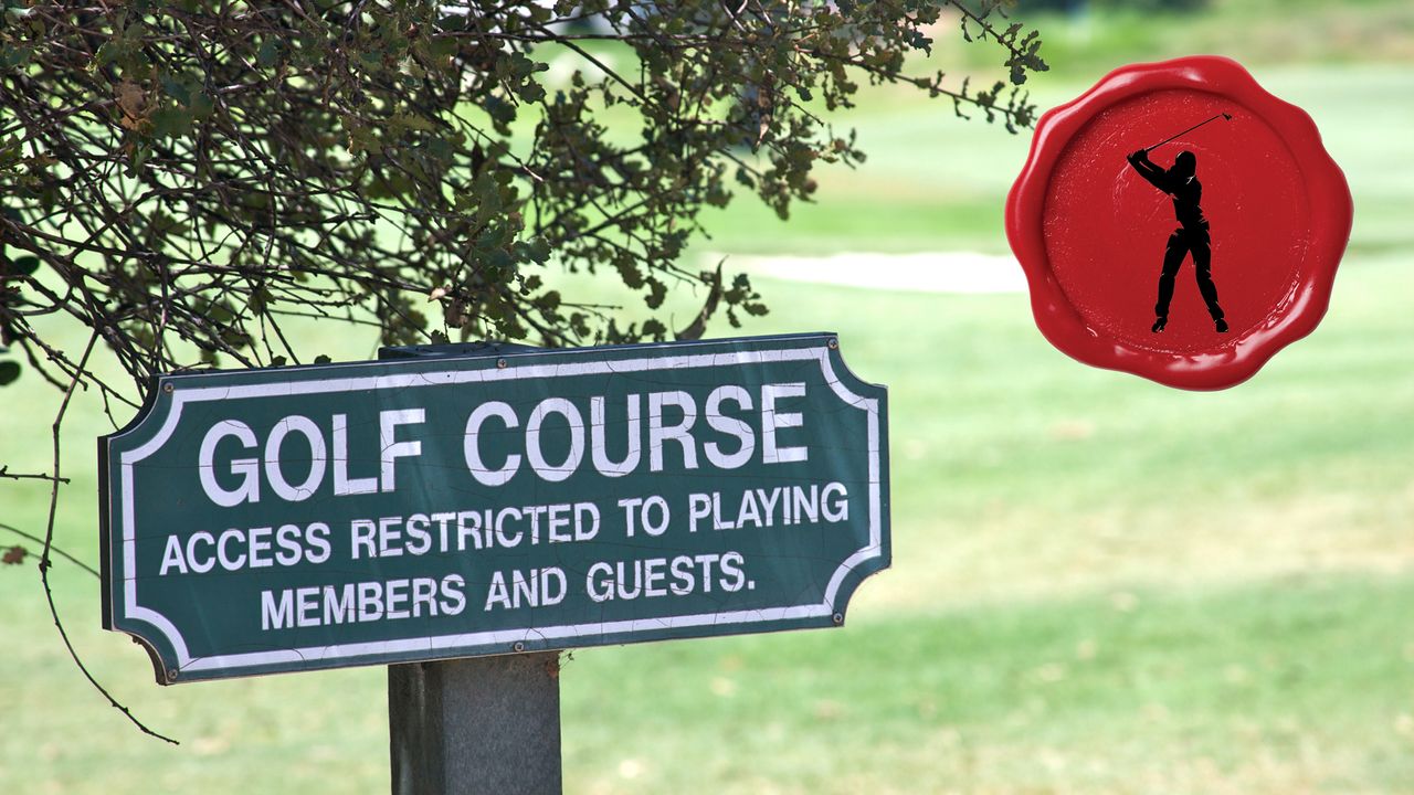 A sign reading: Golf Course, access restricted to playing member and guests