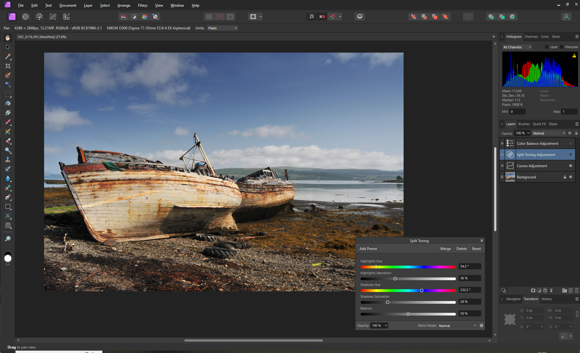 Create the adjustments for your custom LUT
