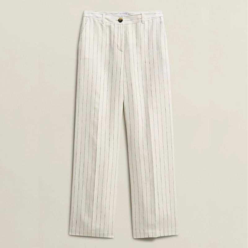cream with navy pin stripe trousers
